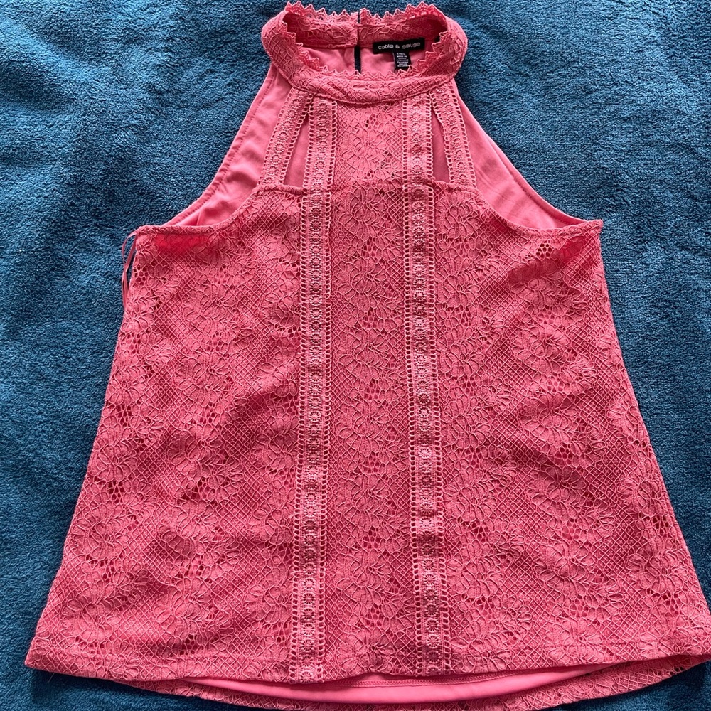 Cable & Gauge High Neck Lace Blouse Tank